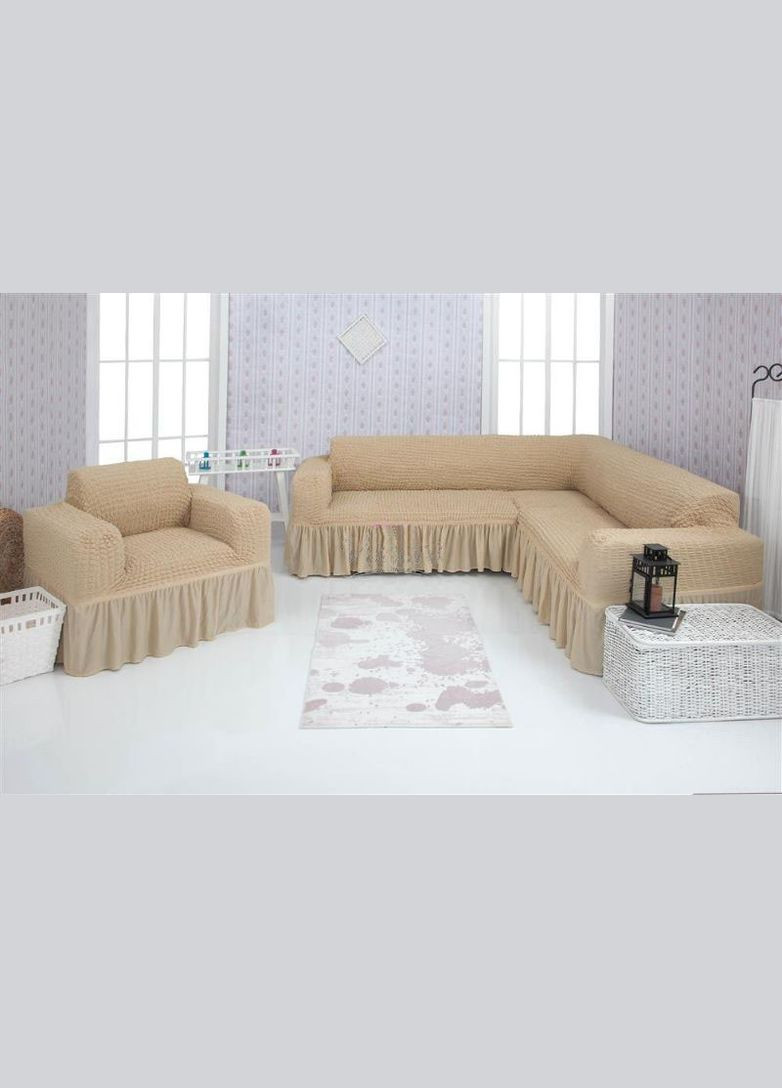 Чохол на диван кутовий та крісло 03-212 Бежевий Venera (268547770)