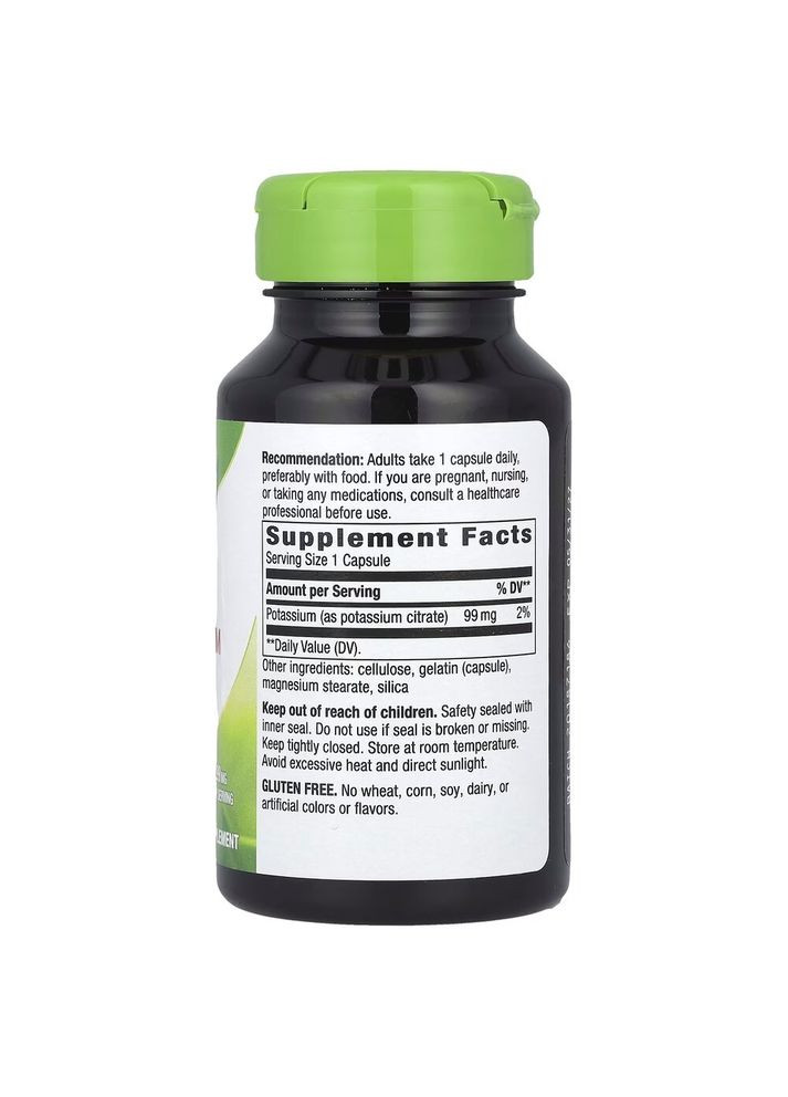 Калій цитрат Potassium 99 mg, 100 таблеток для підтримки серця і м'язів Nature's Way (322293351)