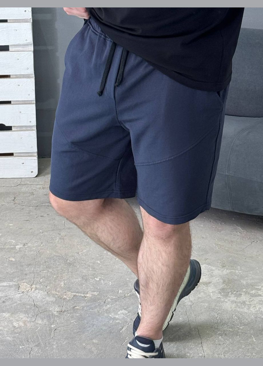 Темно-синій літній чоловічій літній комплект crocs темно-сині шорти та чорна базова футболка Vakko