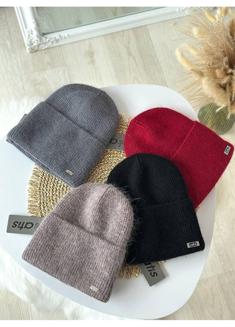 Шапка Atis теплая в стиле ангорка. Шапка двойная вязаная с отворотом на полном флисе No Brand (362917702)