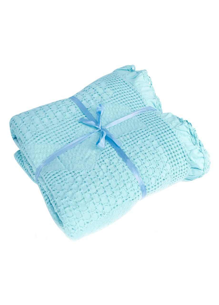 Вафельное покрывало-простыня с воланом Пике морская-волна HomeBrand (373293901)