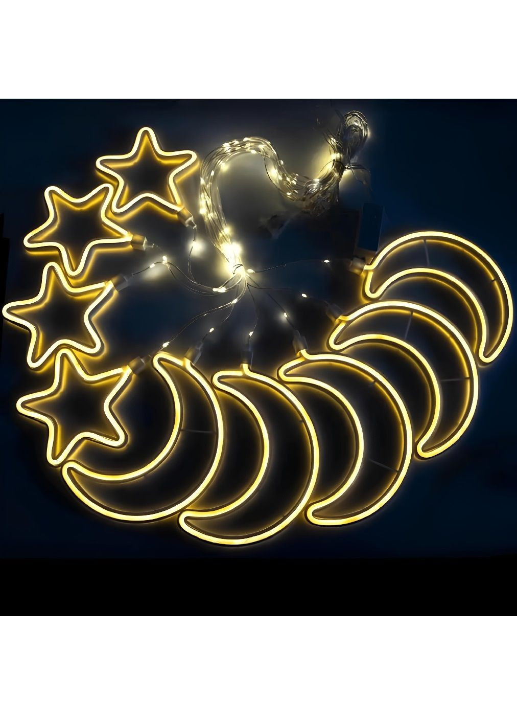 Світлодіодна гірлянда місяць і зірки 9 шт на вікно з живленням від мережі з'єднанням гірлянд 3 м (478609-Prob) Тепла біла Unbranded (307425242)