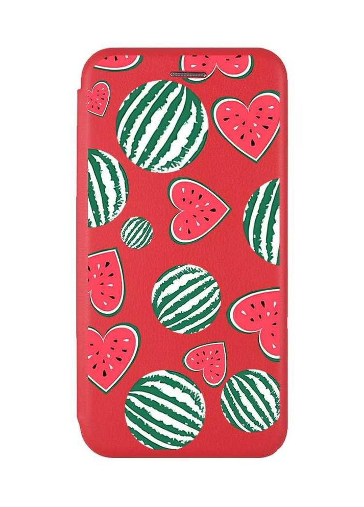 Чехол-книжка красный с рисунком на Xiaomi Redmi Note 14 4G Арбузы сердечка (принт 343) Creative (364688228)