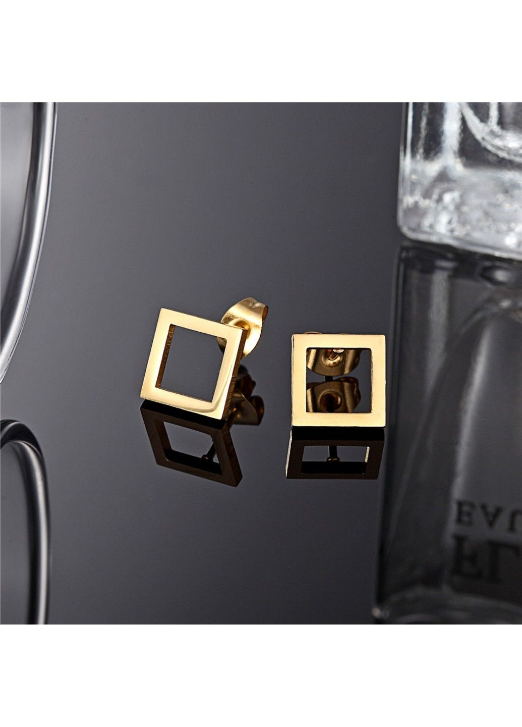 Серьги квадратные из нержавеющей медицинской стали с позолотой ES-148 No Brand (299330577)