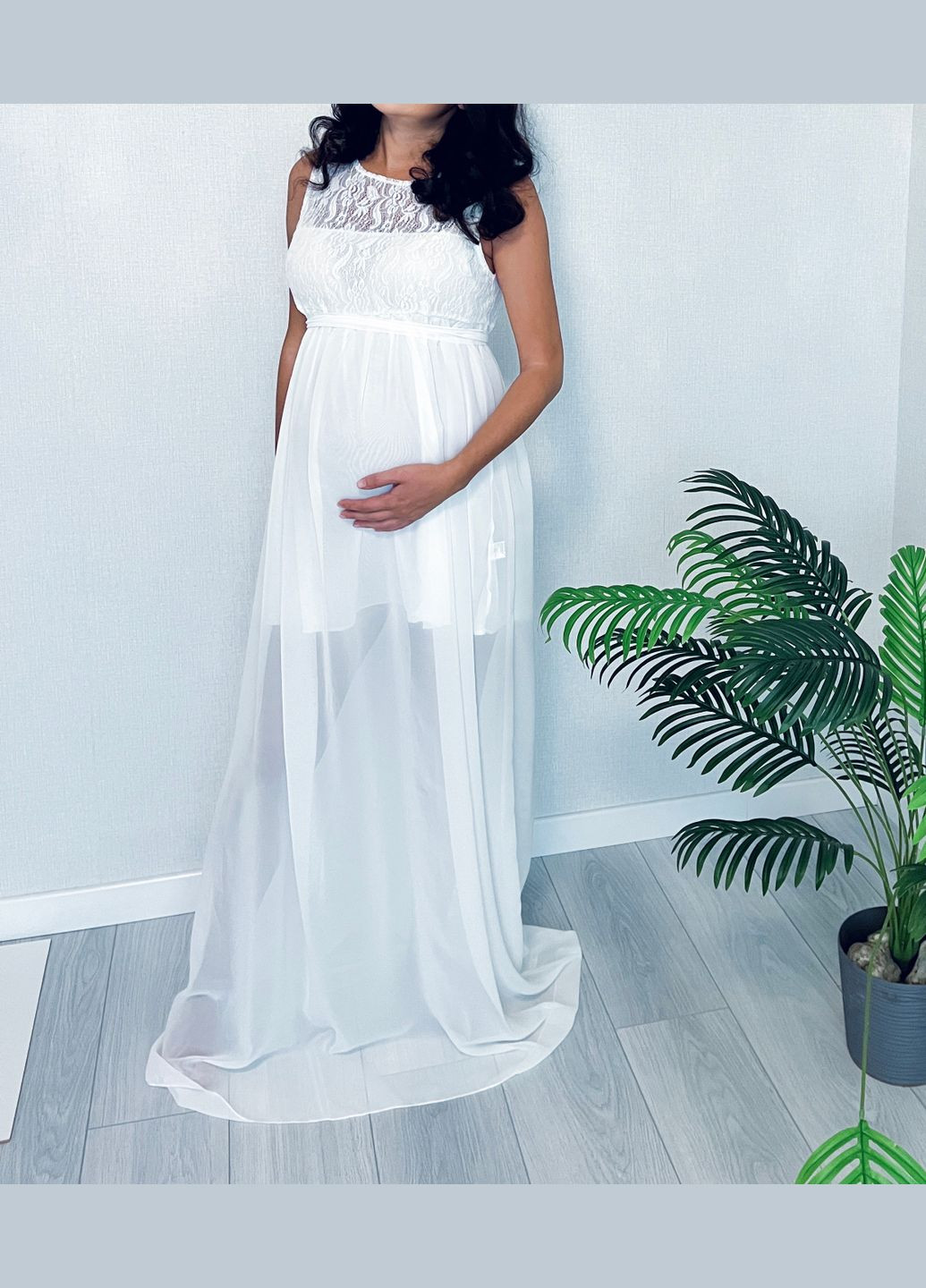 Плаття біле для вагітної фотосесій із шифону та мережива No Brand 2383 (326598406)