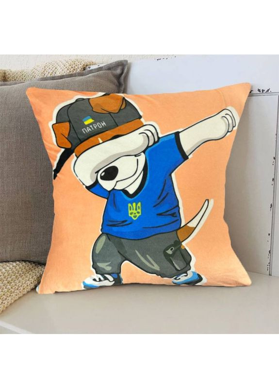 Подушка патріотична 3D "Пес Патрон Вірній оберіг України" 2710_E 12745 50х50 см оранжева FlexDress (368783940)