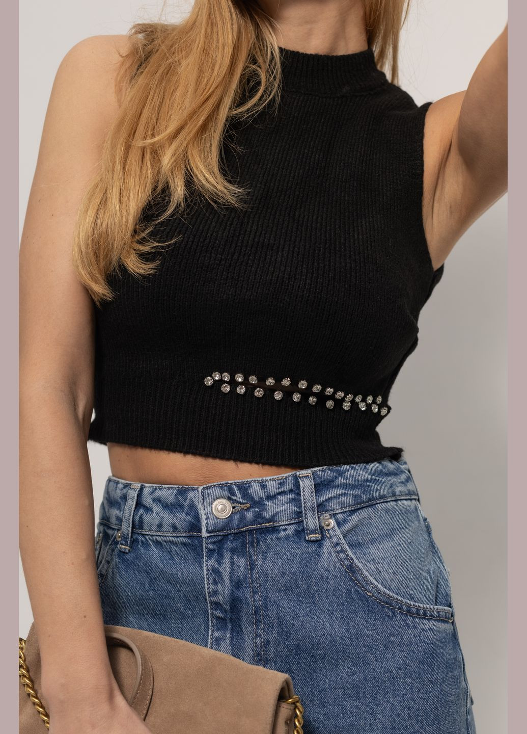 Чорний демісезонний в'язана жилетка з розрізом на талії - сірий колір, one size (sku_46110) No Brand