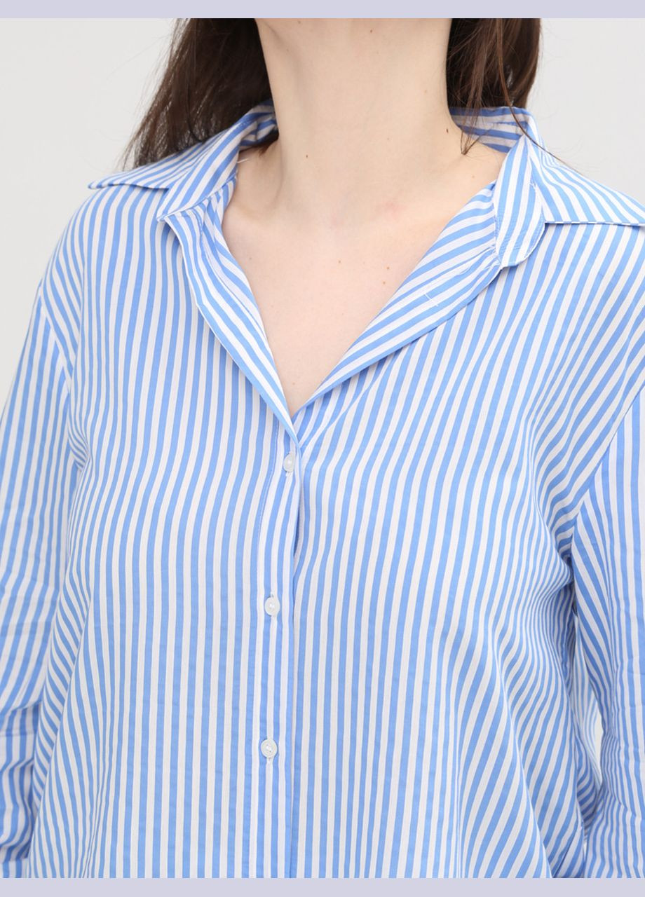 Сорочка жіноча блакитна з білим смугаста бавовняна пряма MDG пряма (293971920)