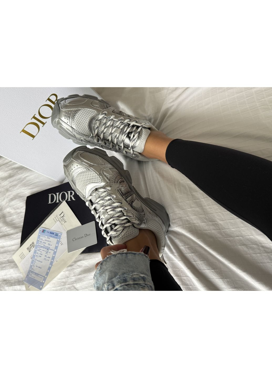 Кросівки жіночі Dior Chrono Silver | Діор Хроно срібні No Brand срібні демісезони (366742232)