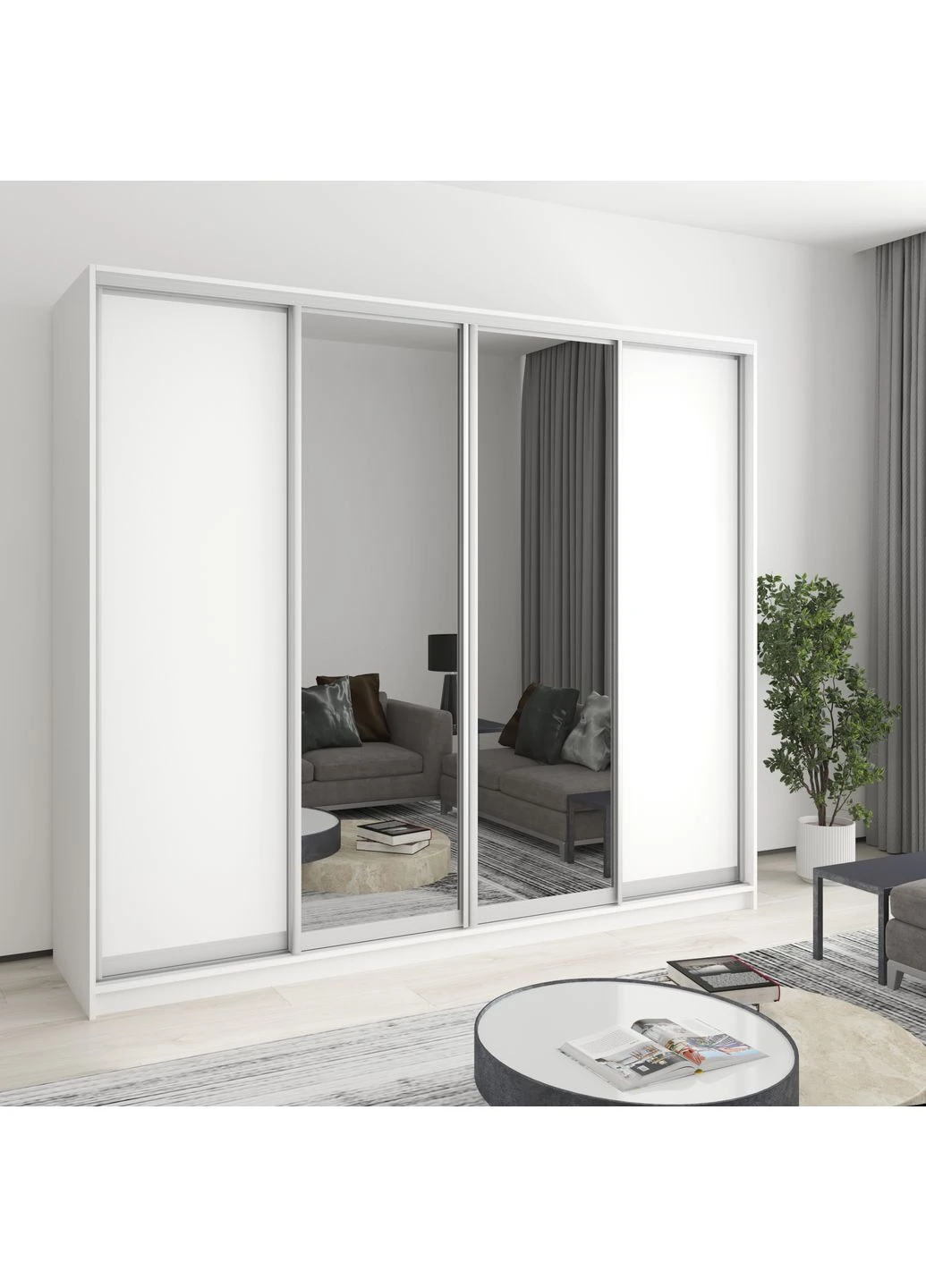 Шкаф-купе четырехдверный Стандарт AL 2ДСП/2 Зеркала 240x45x210 см (MBS-12265) MebelStar (399956154)