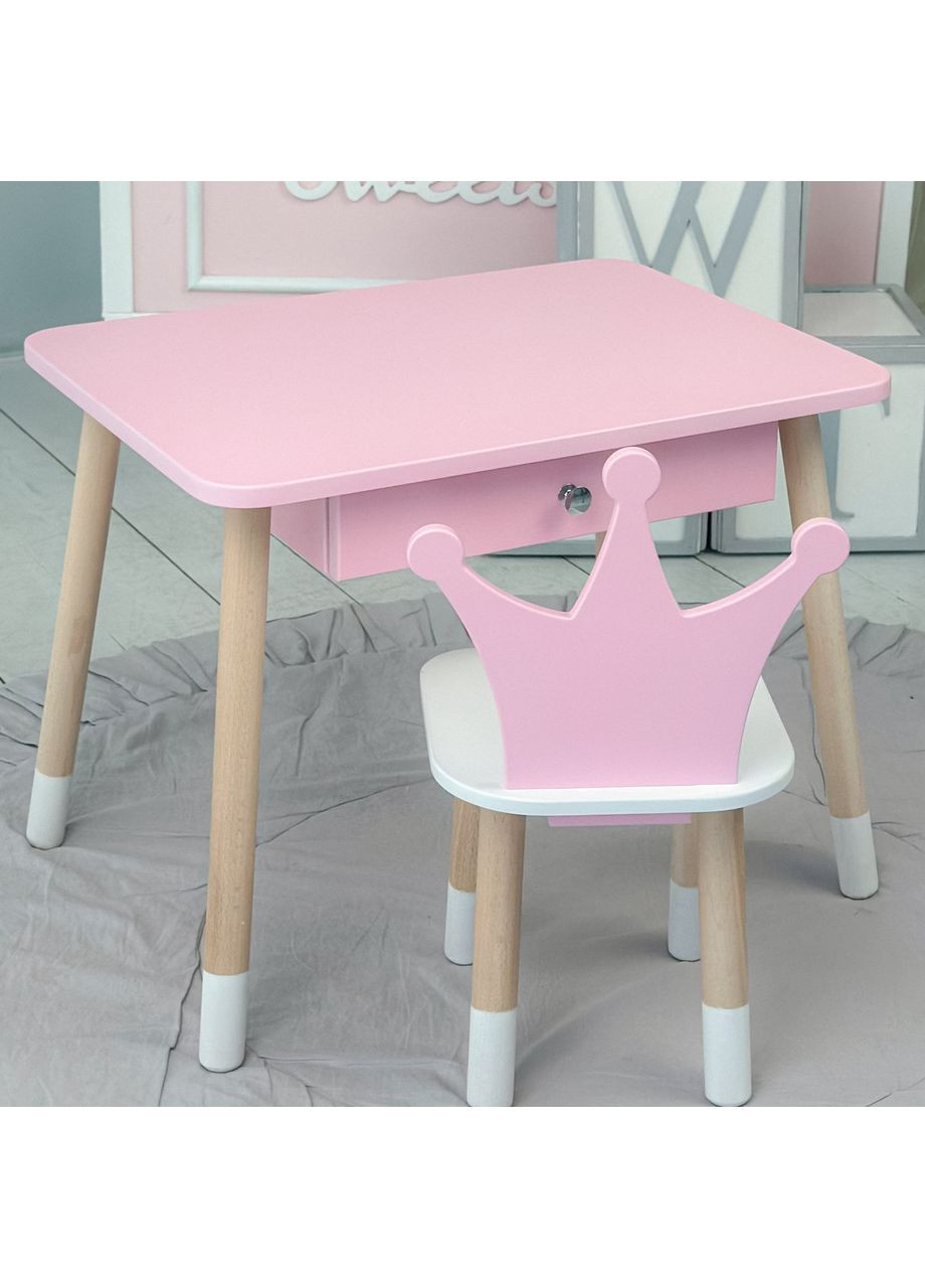 Дитячий столик і стільчиккорона. Столик із шухлядою для олівців і розмальовок No Brand (363185893)