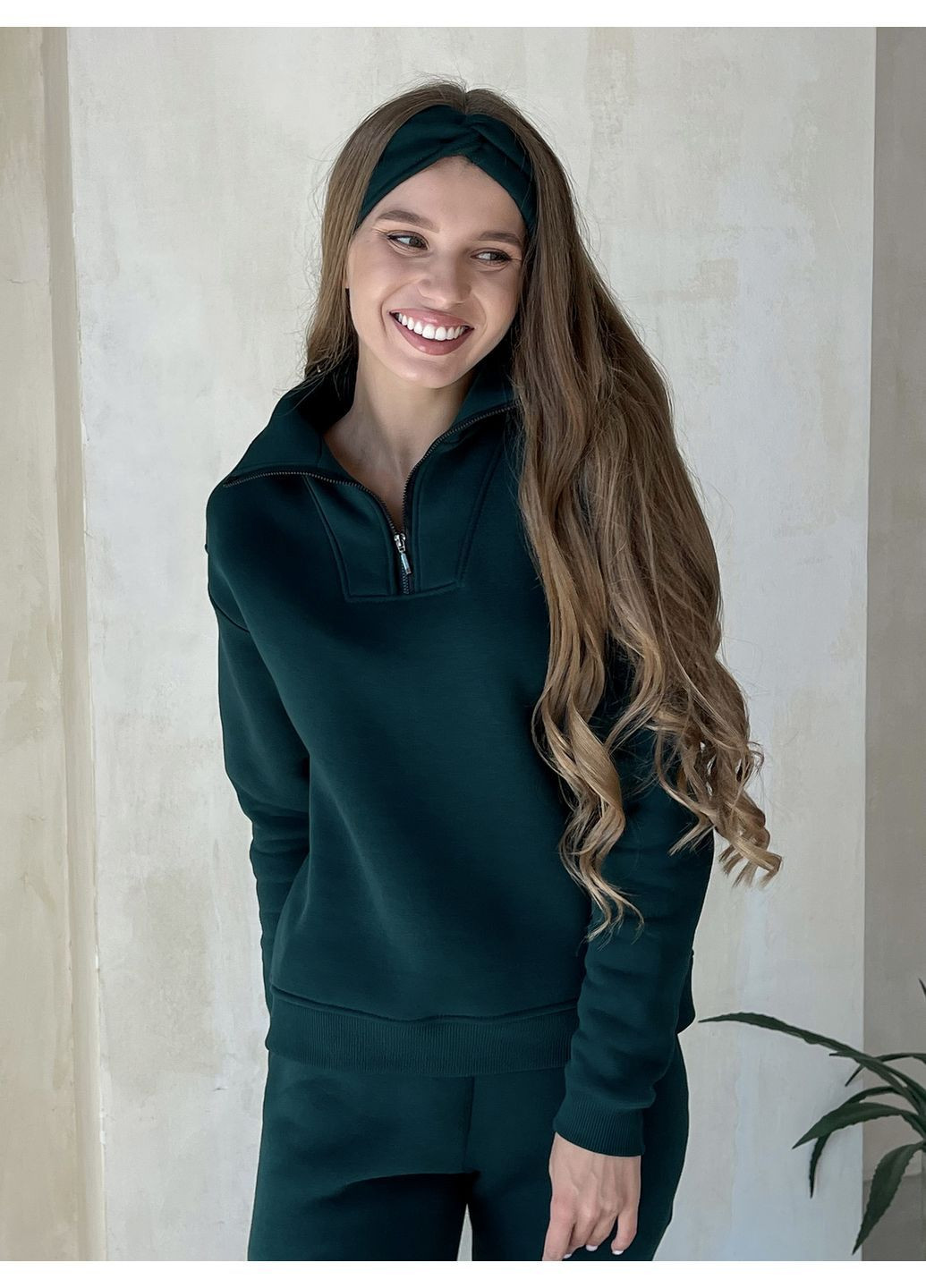 Жіночий костюм утеплений на флісі (кофта, штани) зелений S-M No Brand 100001082 (365285184)