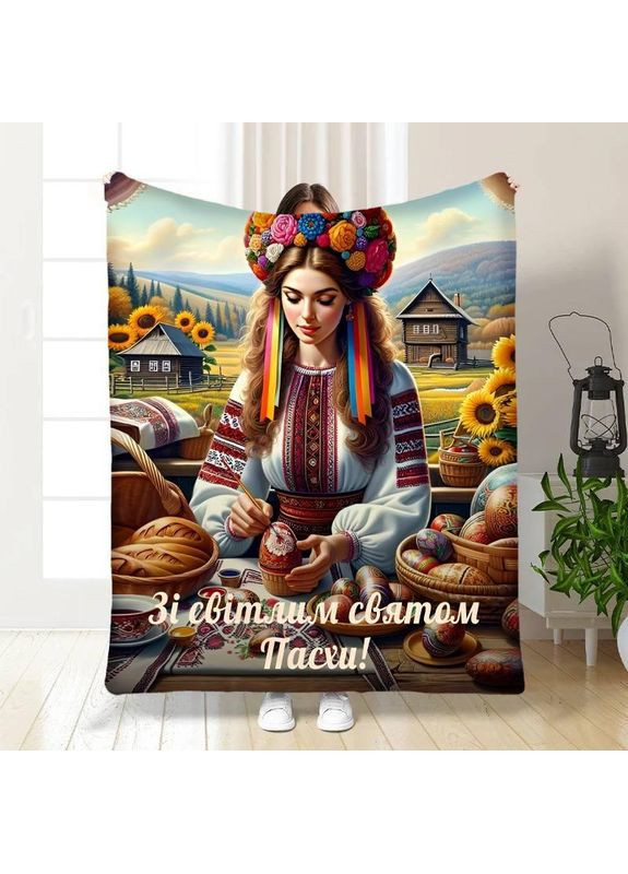 Плед патріотичний Пасхальна Дівчинка якісне покривало з 3D малюнком розмір 160х200 Україна ТД (369659510)