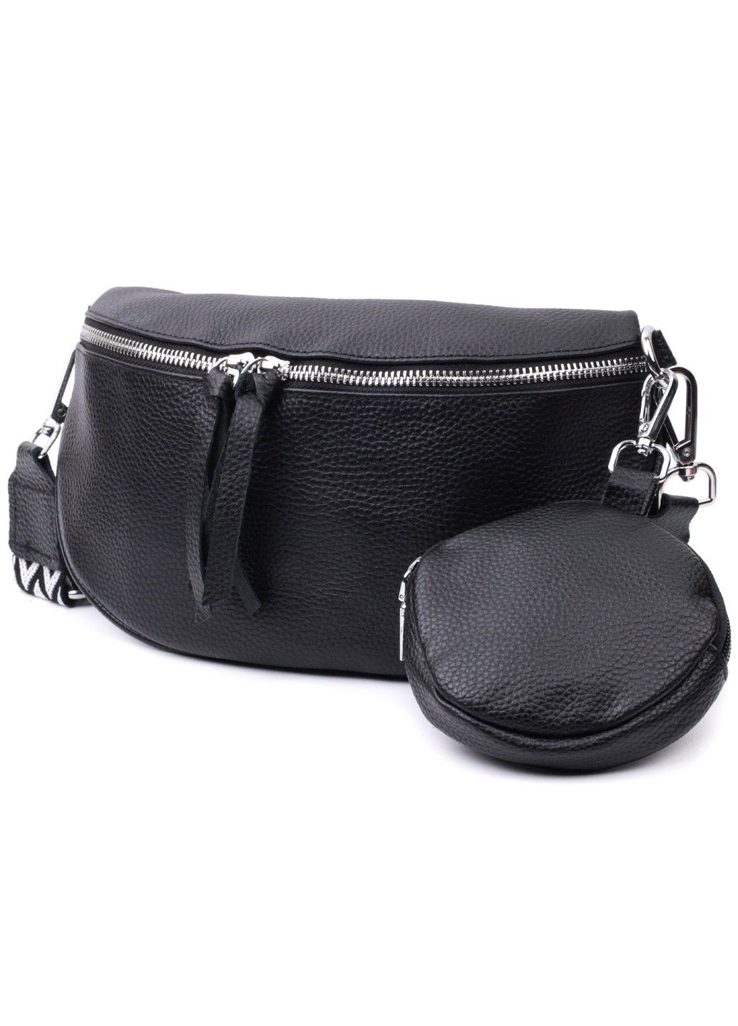 Шкіряна сумка для жінок у класичному кольорі через плече з міні гаманцем 22666 Чорна Vintage (297983198)