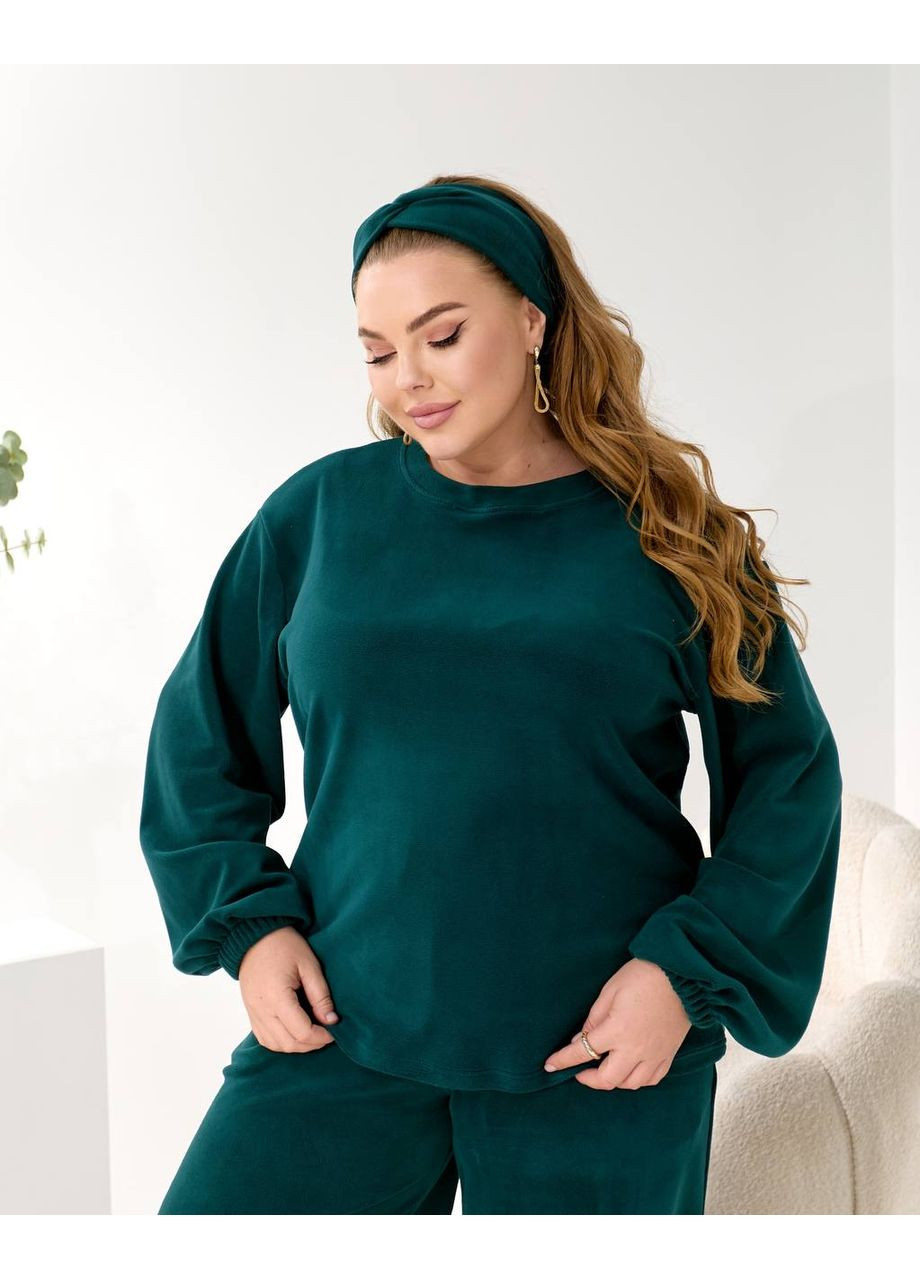 Изумрудный зимний домашний комплект тройка (костюм+чалма) изумрудного цвета 35963 Fashion