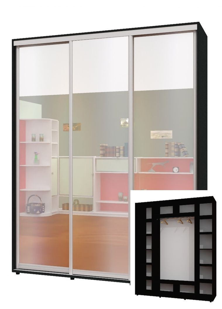 Шафа-купе тридверна 200*60*240 см Антрацит 3 двері Дзеркало ШК-05 Алекса (356774283)