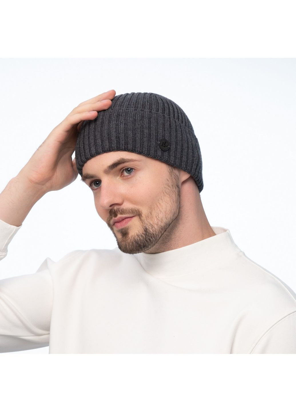 Шапка по голові чоловіча вовна з акрилом сіра RONALD 225-404 LuckyLOOK 225-404M (322781521)