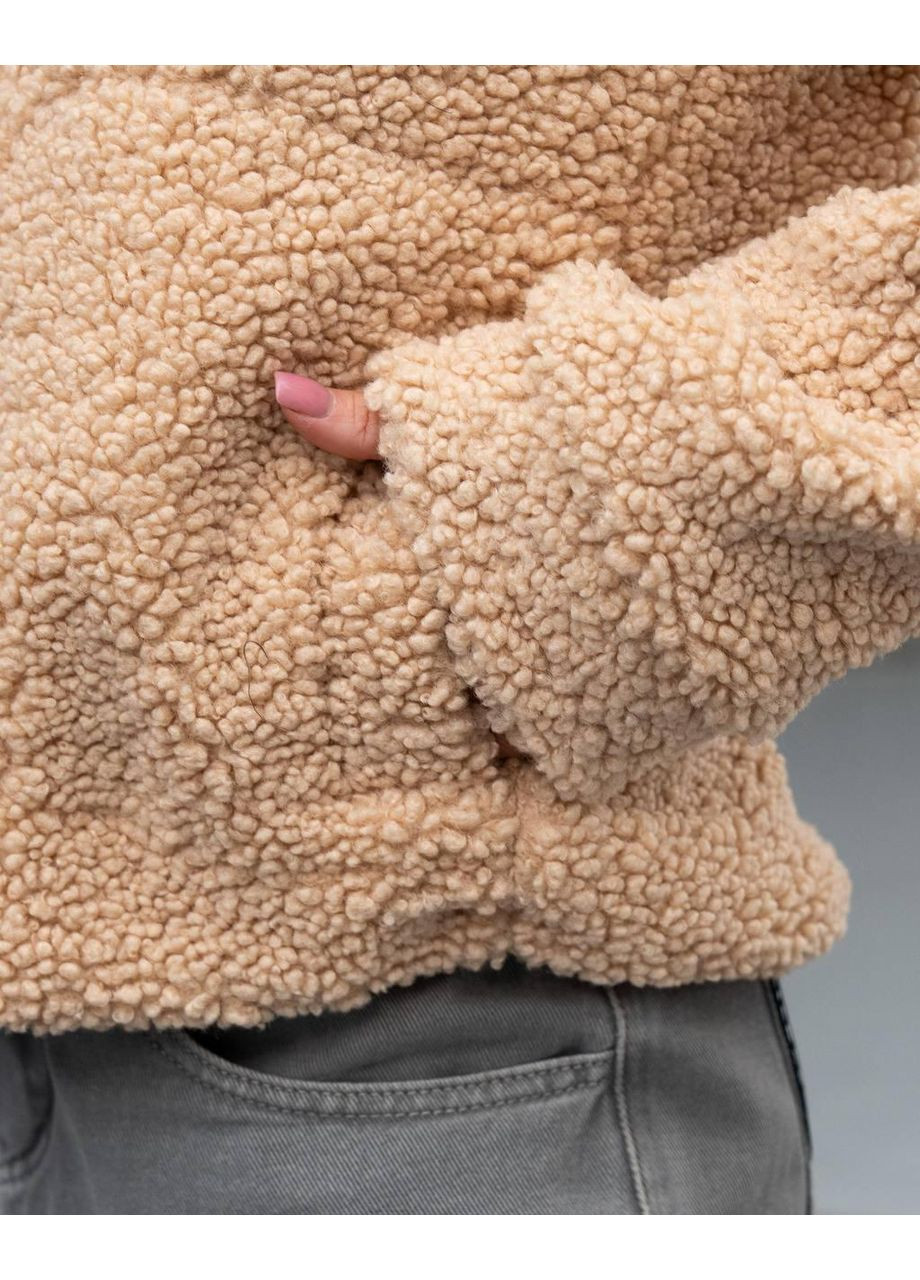 Бежева демісезонна куртка жіноча з текстурної овчини на підкладці тепла укорочена тедді стилі zara куртка-піджак No Brand Ted C8