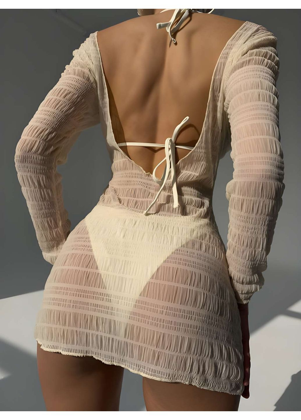 Білий літній жіночий літній пляжний роздільний купальник із напівпрозорою тунікою сукнею чорний No Brand