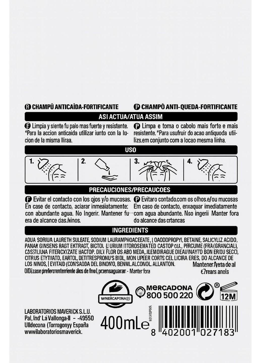 Шампунь против выпадения волос Fortificante 400 мл. Deliplus (371922503)