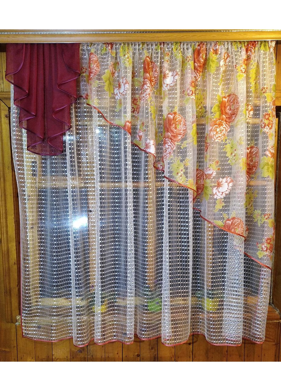 Фіранка готова коротка Амалія молочка півонія права No Brand (372515660)