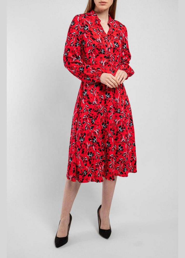 Комбінована платня жіноче котонове в квіти міді червоне mkaz6327-1 Modna KAZKA