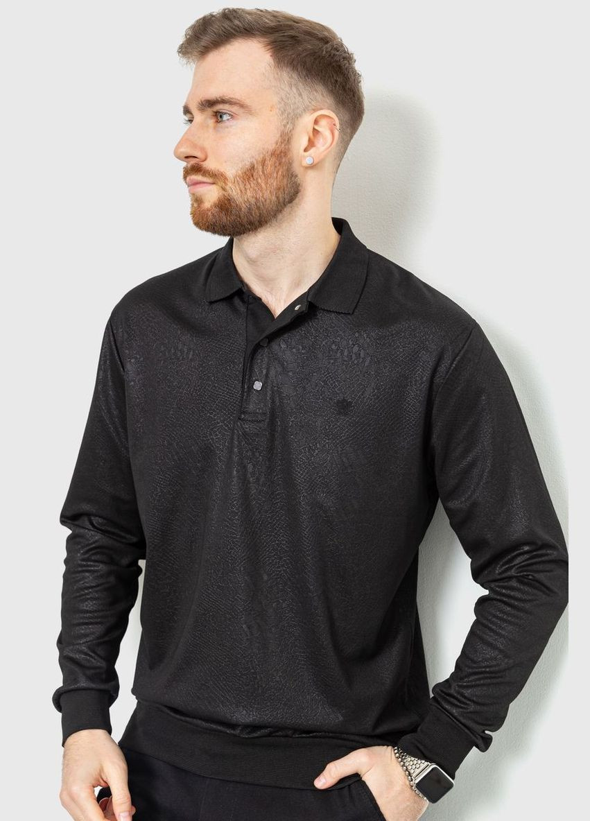 Черная футболка-поло мужское с длинным рукавом, цвет грифельный, для мужчин Ager