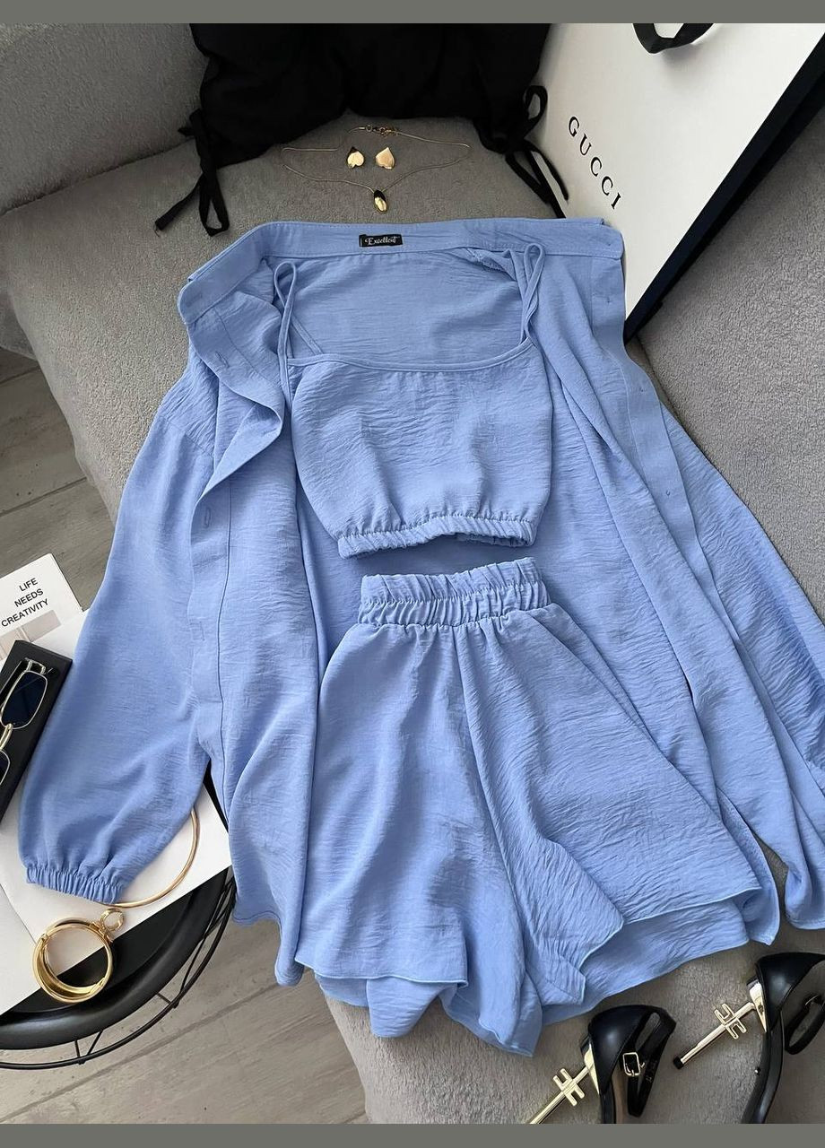 Жіночий літній костюм трійка сорочка, топ та шорти MonCher (342723677)