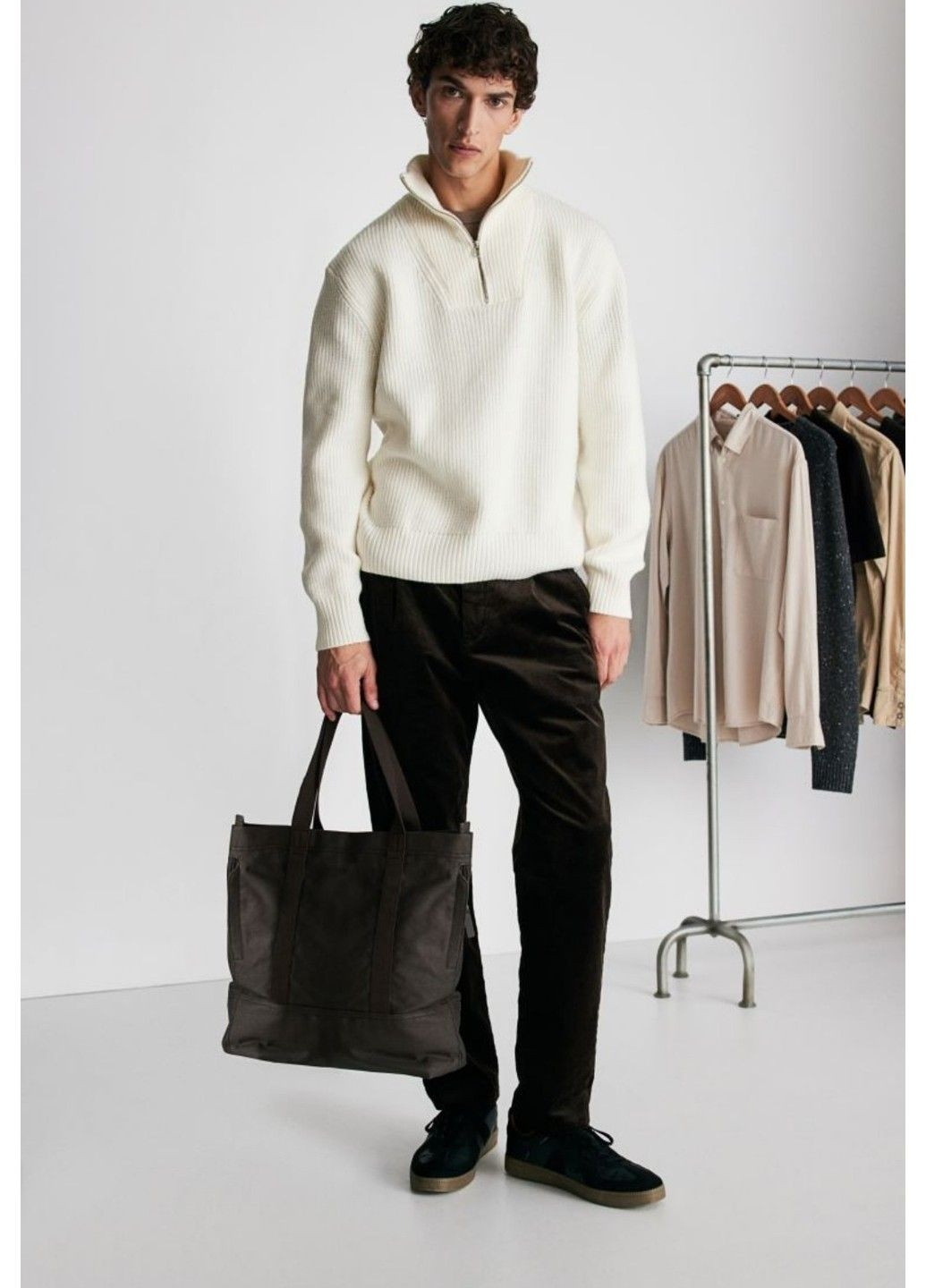 Білий зимовий чоловічий светр з верхньою блискавкою regular fit н&м (57877) м білий H&M