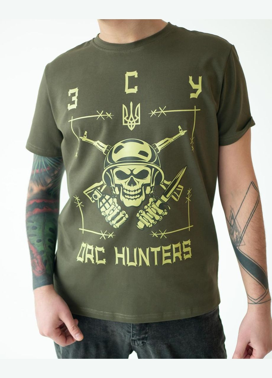 Хакі футболка унісекс хакі з коротким рукавом с принтом зсу orc hunters (кулір) роз. xxl 4PROFI кулір (298127406)