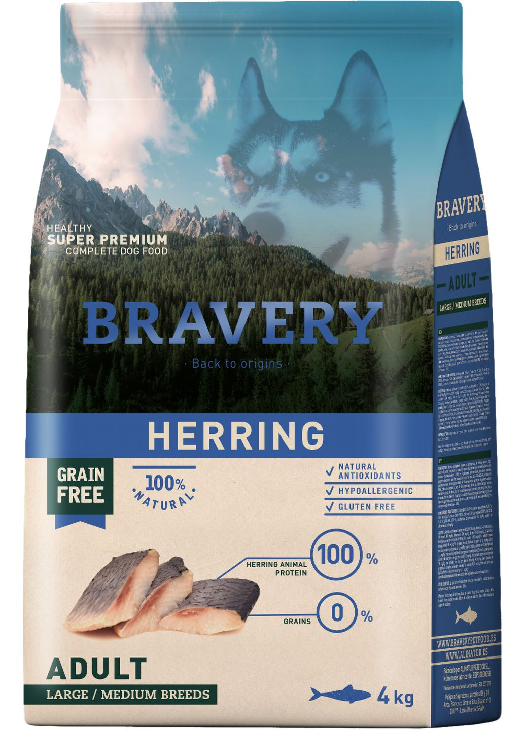 Сухой корм Herring Large/Medium Adult для взрослых собак средних и больших пород с сельдью 4 кг (8436538950616) Bravery (316226721)