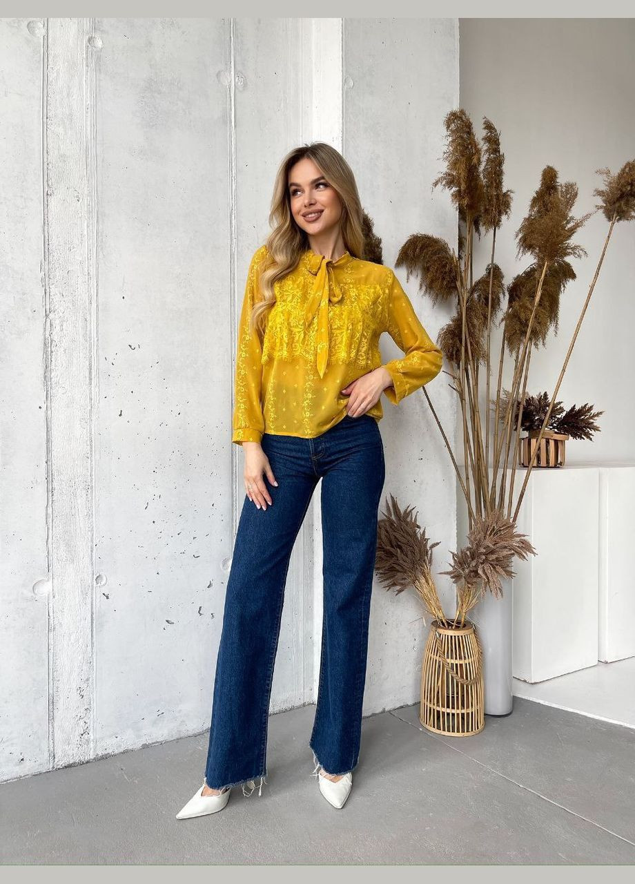 Жёлтая блуза ткань гипюр фабричный пошив No Brand