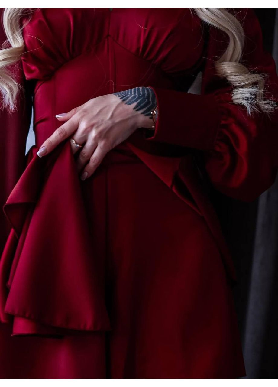 Жіночий комбінезон-сукня з довгими рукавами зі шнурівкою Гермес комбінезон-шорти однотонний бордовий повсякденний шовк