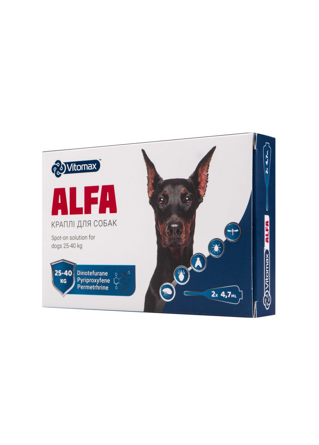 Краплі "АЛЬФА" для собак 25 – 40 кг (2 піпетки*4,7 мл)/10шт. уп. Vitomax (324031076)