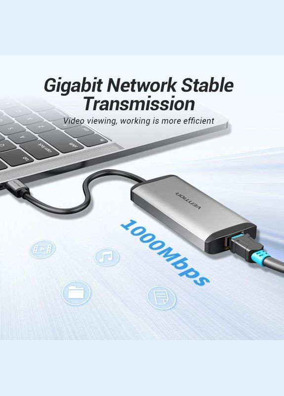 Концентратор USB-C 3-Port, RJ-45, PD, 0.15 m (TGDHB) Vention (347587122)