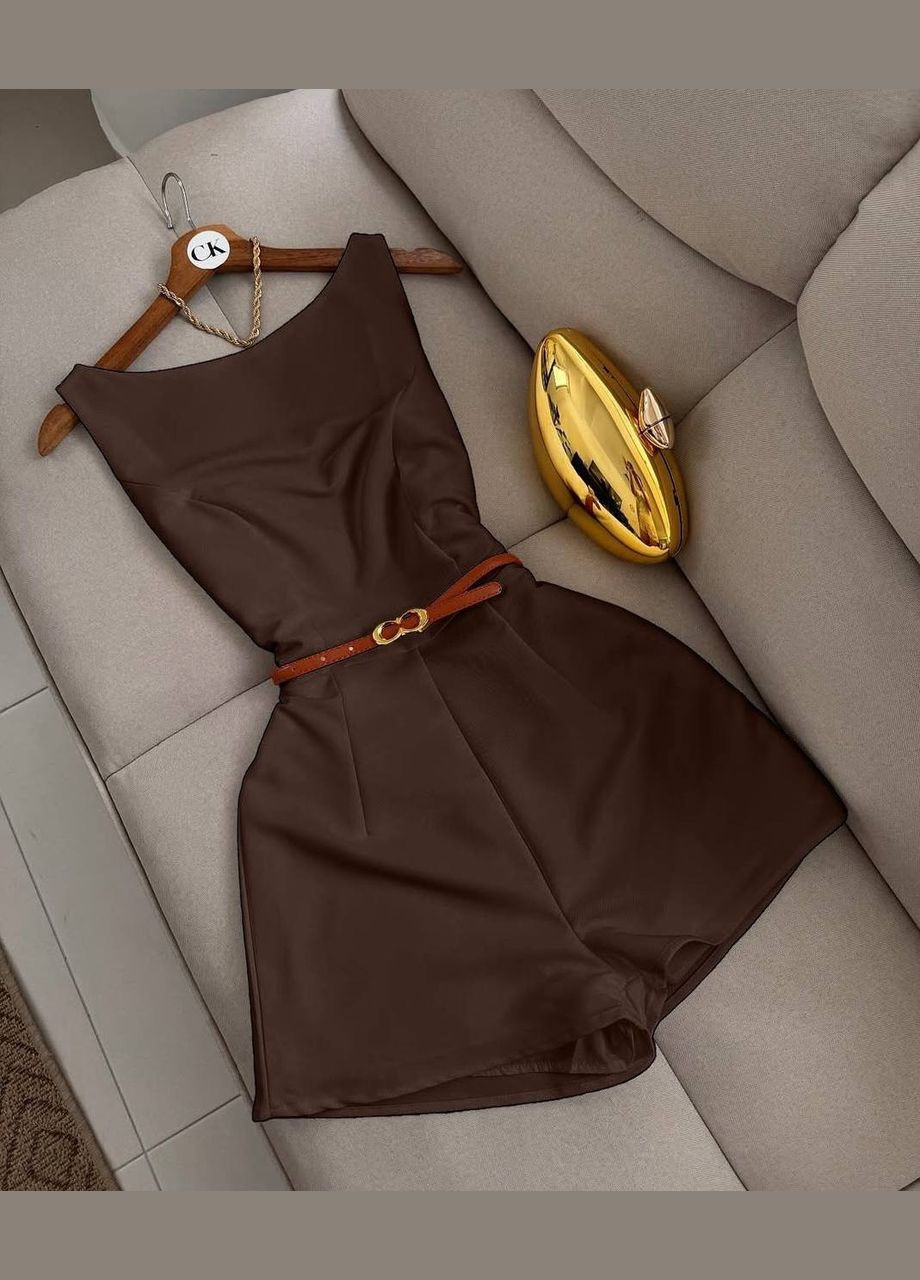 Комбінезон No Brand комбінезон-шорти однотонний коричневий повсякденний, кежуал костюмна