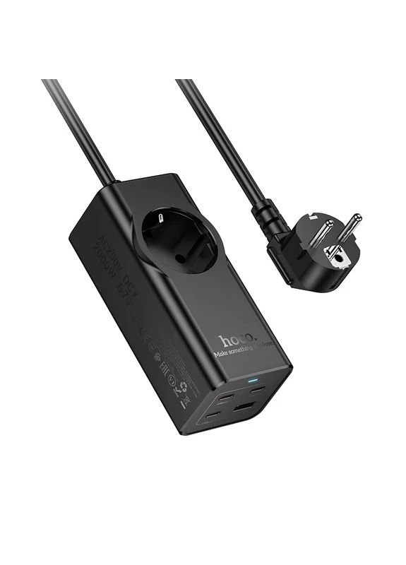 Сетевой удлинитель 1-позиционный (PD67W/3C1A) настольная розетка (EU/GER) (2 м) Черный (6942007638494) Hoco NS9 Wisdom (402007674)