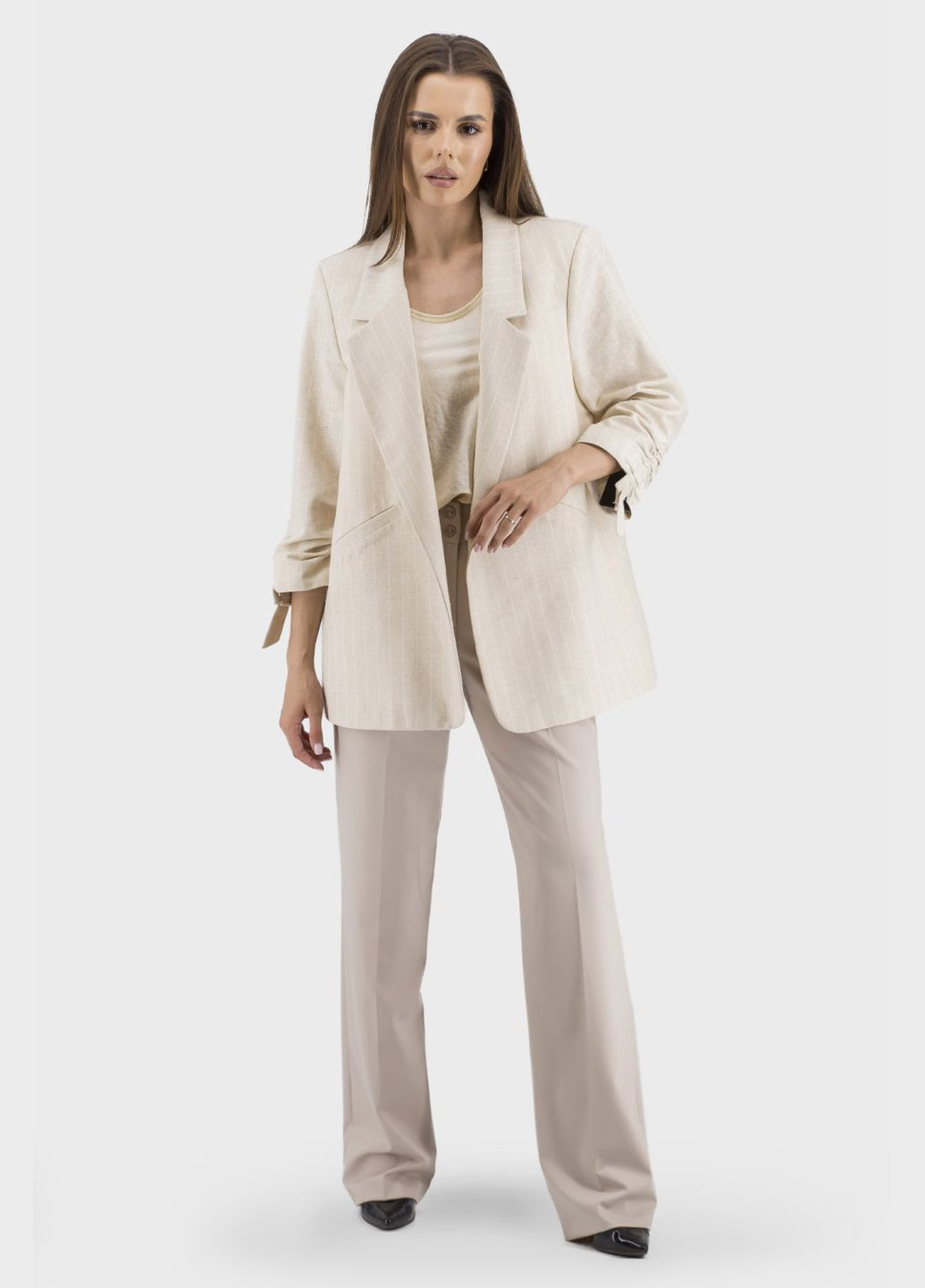 Бежевый женский женский пиджак (, ), 35429 Perzoni полосатый - летний