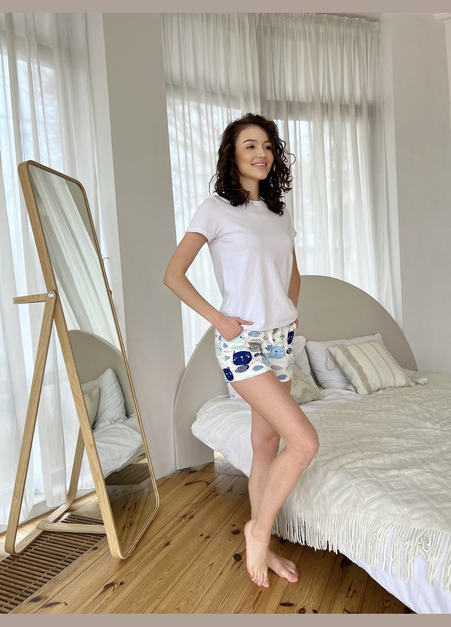 Комбинированная всесезон женская пижама для дома футболка + штаны белая (вк4300в-4) Cosy