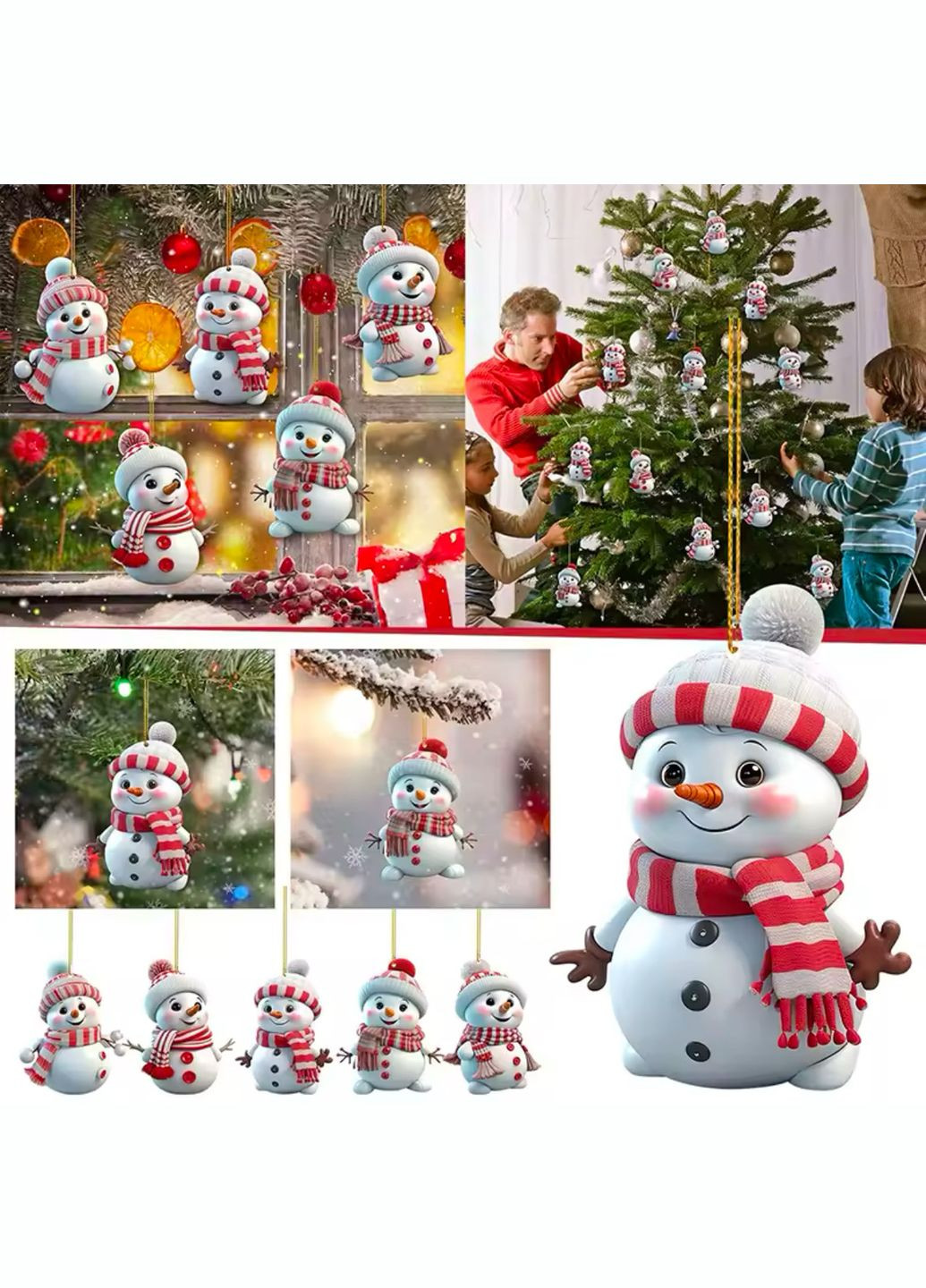 Новорічний Сніговик - акрилова 2D ялинкова іграшка, підвіска для автомобіля або ключів No Brand (314813447)