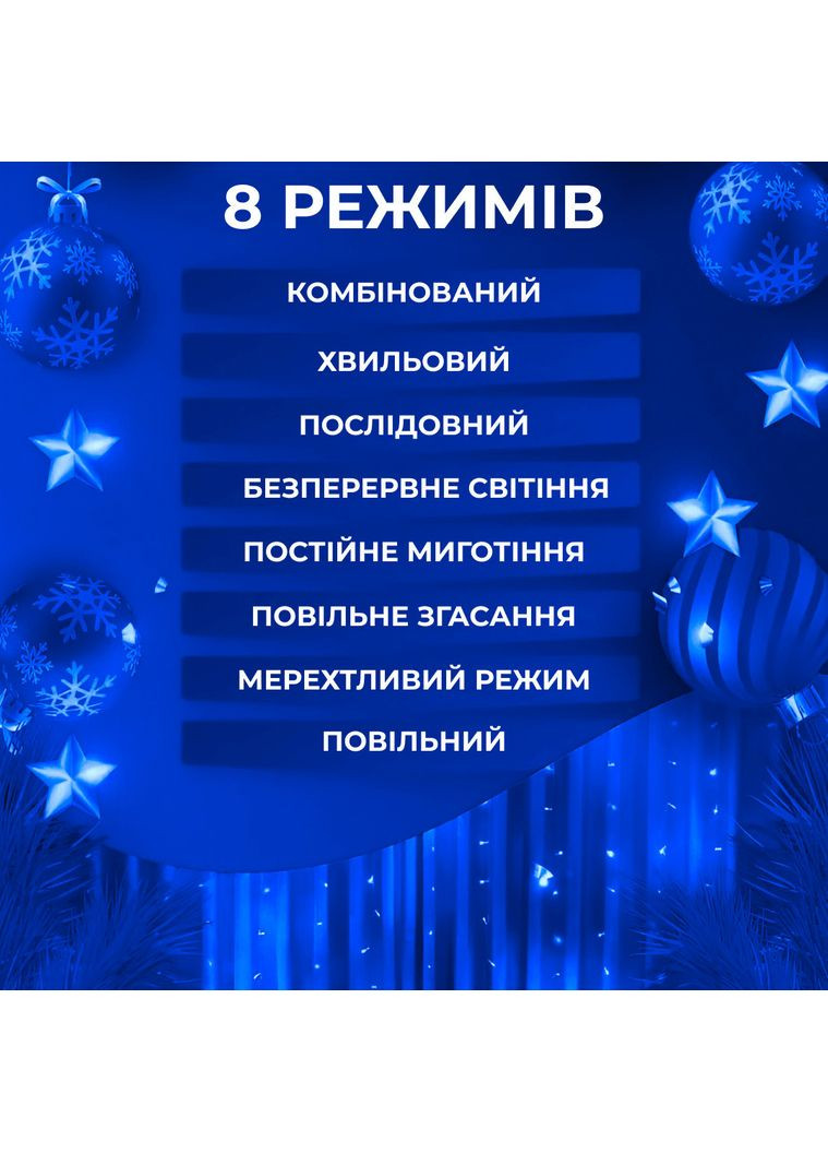 Гирлянда штора светодиодная GarlandoPro 200LED Роса 3х3м 8 режимов 10 нитей гирлянда роса на ёлке Синий Jooki (362672641)