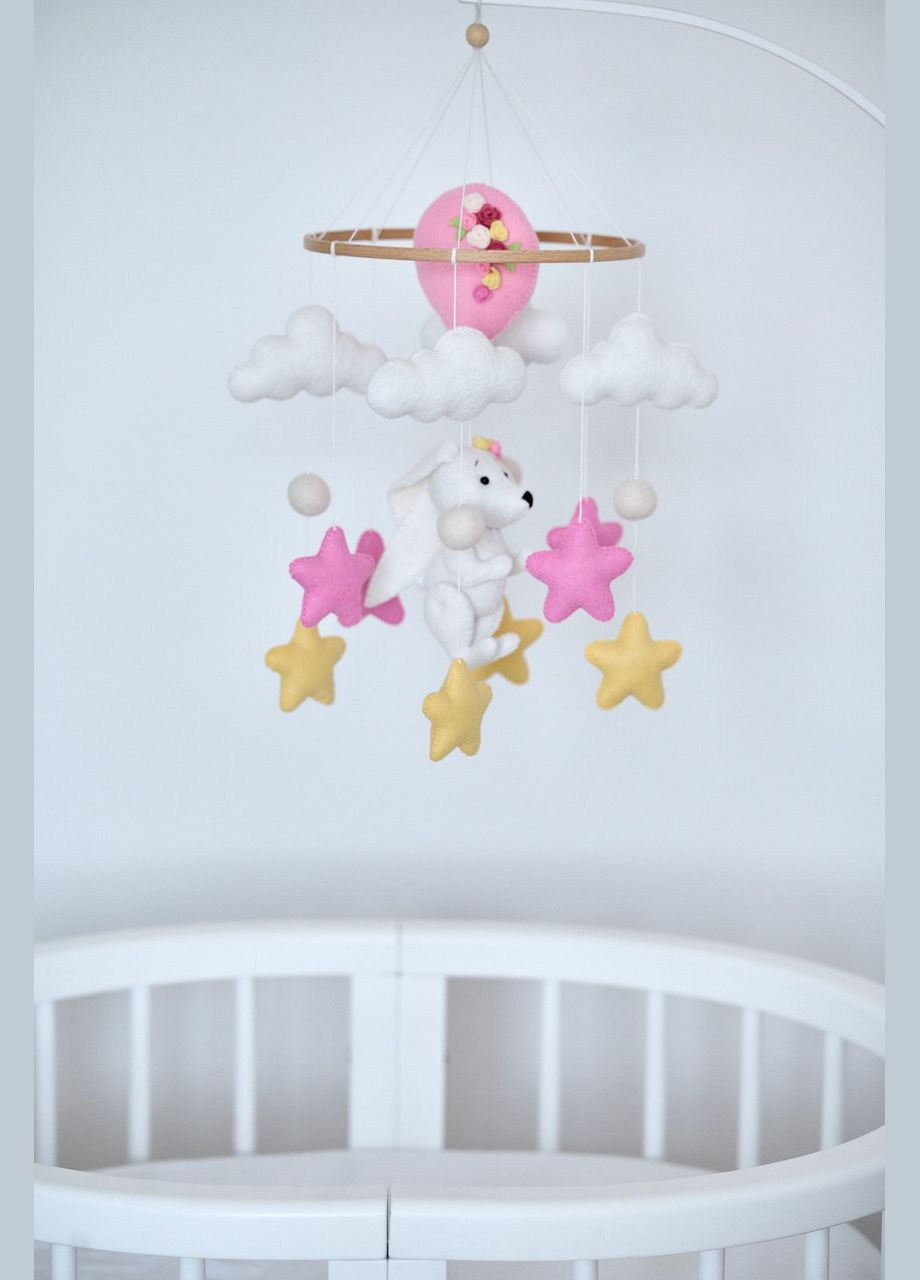 Дитячий музичний мобіль на ліжечко для немовлят WooolyWool «Зайка на повітряній кульці» з 35 мелодіями No Brand (342757884)