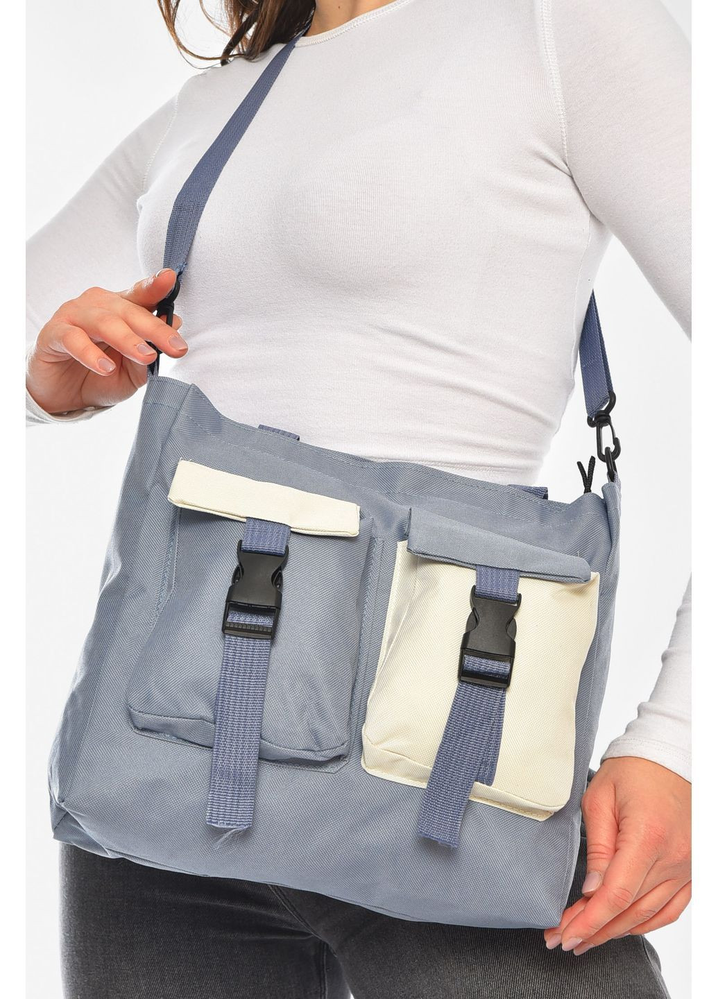 Рюкзак женский 5в1 голубого цвета с принтом Let's Shop (365726825)