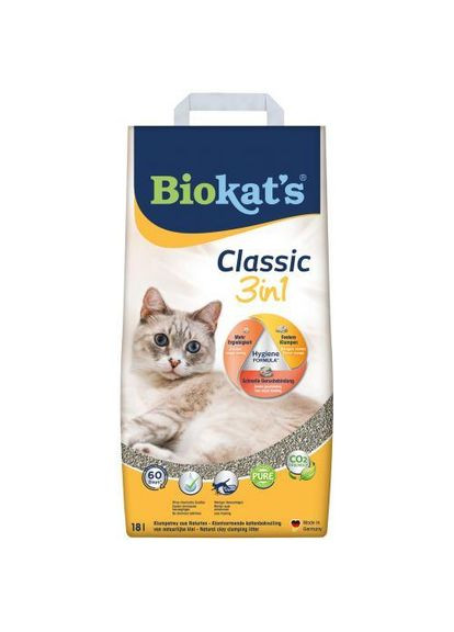 Наполнитель Biokats Classic 3in1 для кошачьего туалета, бентонитовый, 18 л Biokat's (361267848)