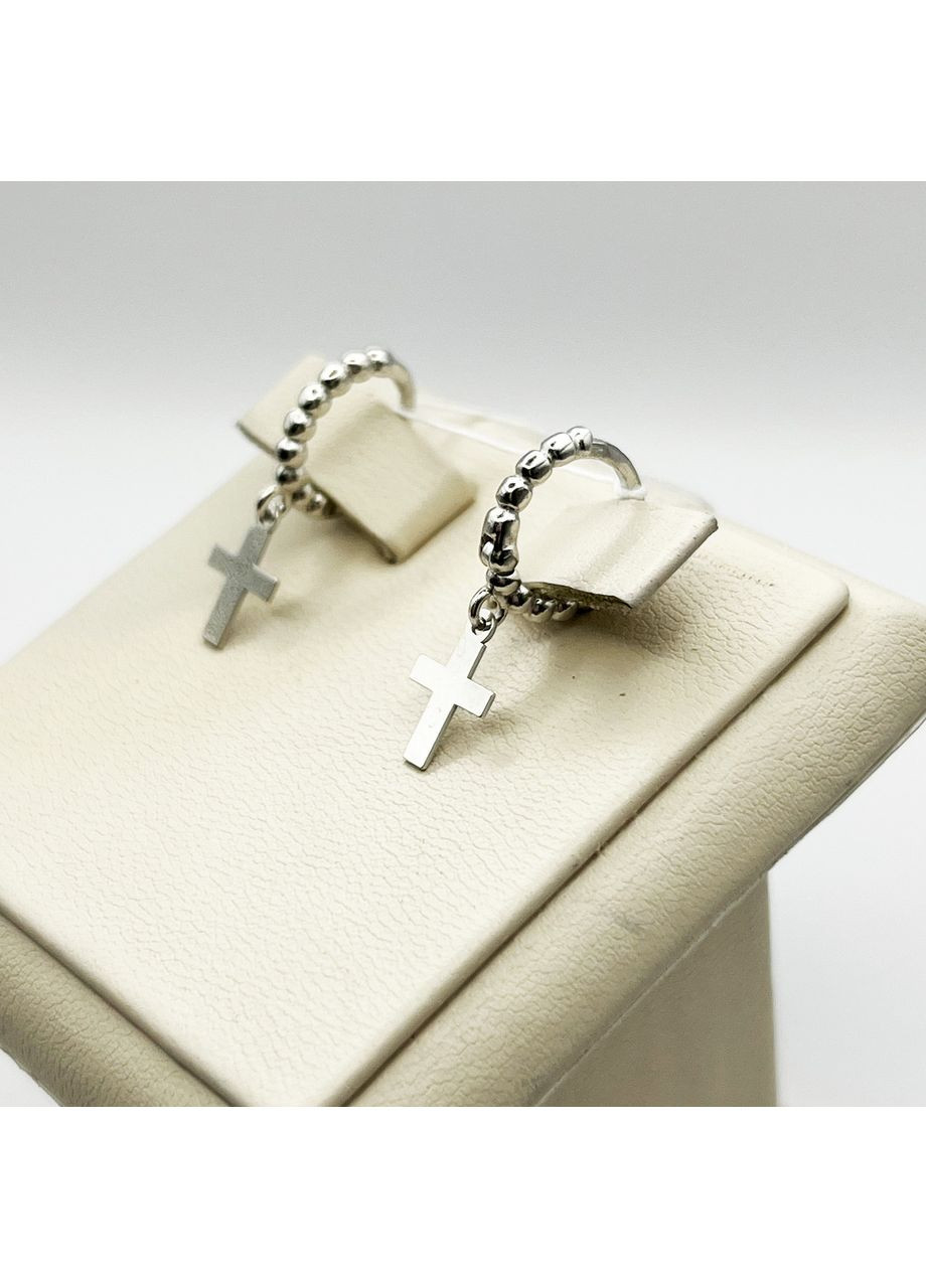 Серьги-кольца серебряные "Крестик" 2,1 г No Brand (369736623)