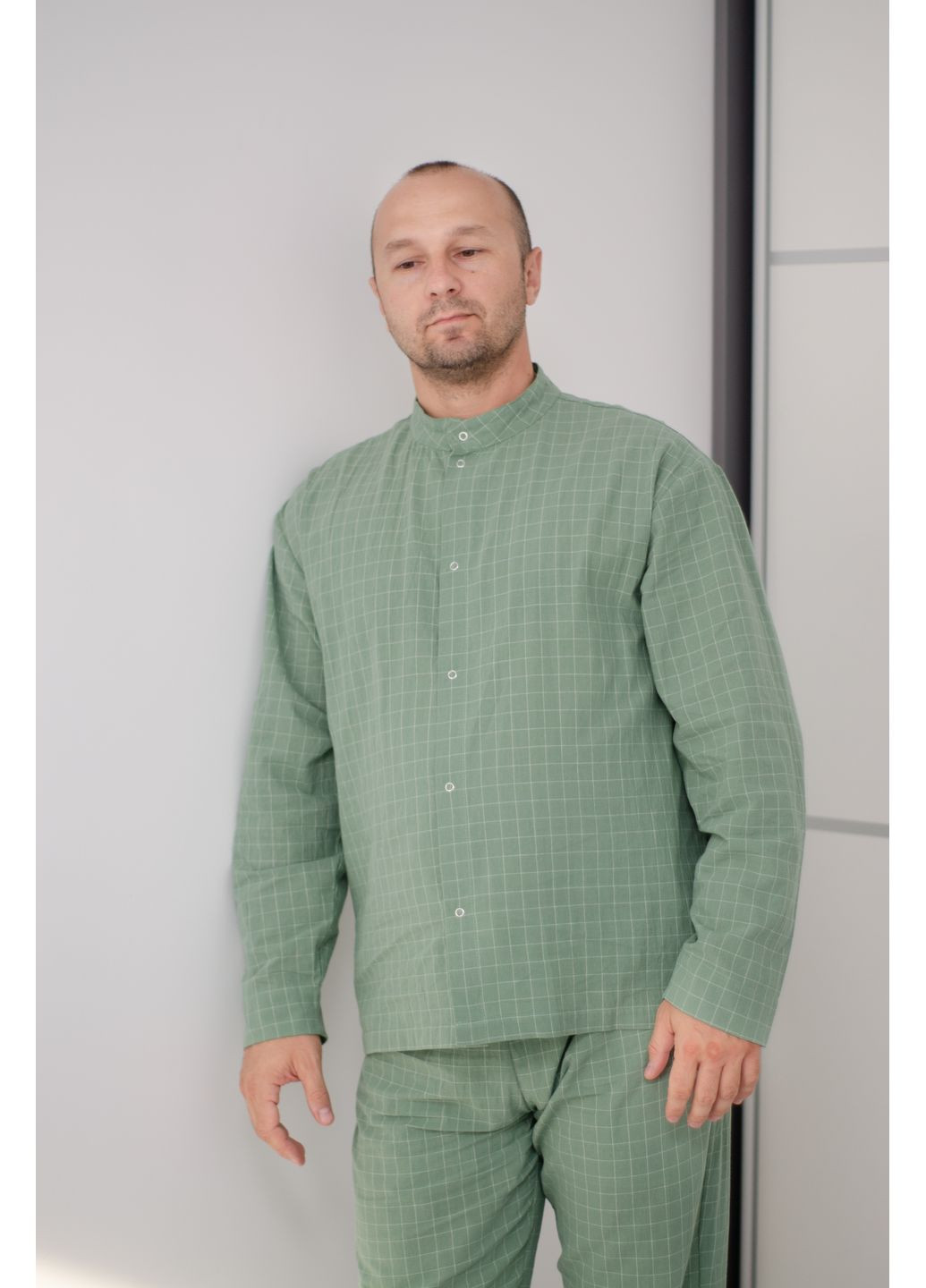 Мужская пижама из вареного хлопка зеленая, рубашка и брюки PAPLYK (361871176)
