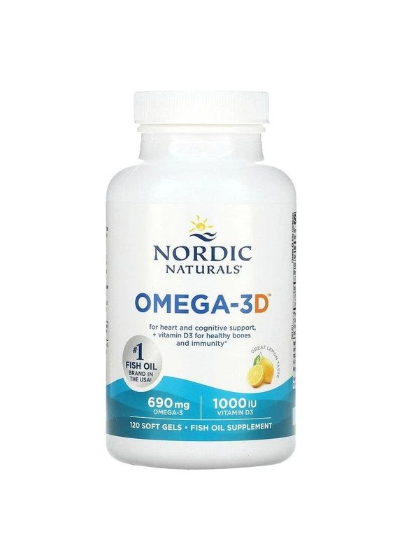 Рыбий жир омега-D3 (лимон), Omega-3D,, 1000 мг, 120 капсул Nordic Naturals (362370101)
