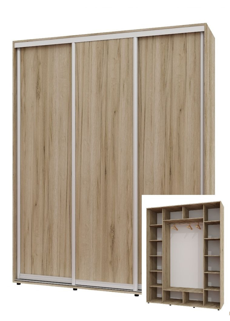 Шафа-купе тридверна 200*60*220 см Дуб крафт сірий 3 двері ДСП ШК-05 Алекса (356775158)