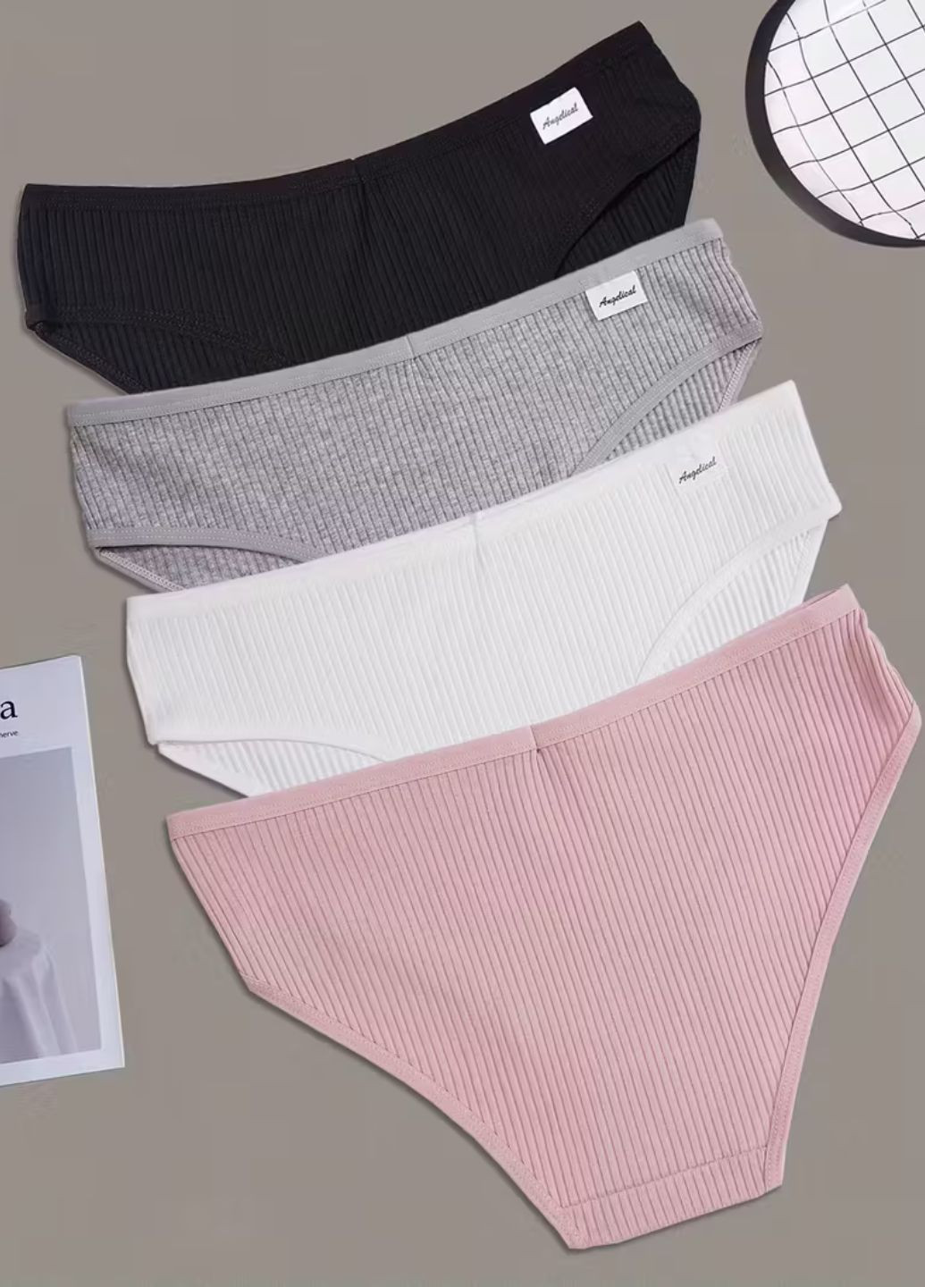 Набір жіночих трусиків сліпів в рубчик середня посадка базовий комплект 4 штуки FitFiesta (362561803)