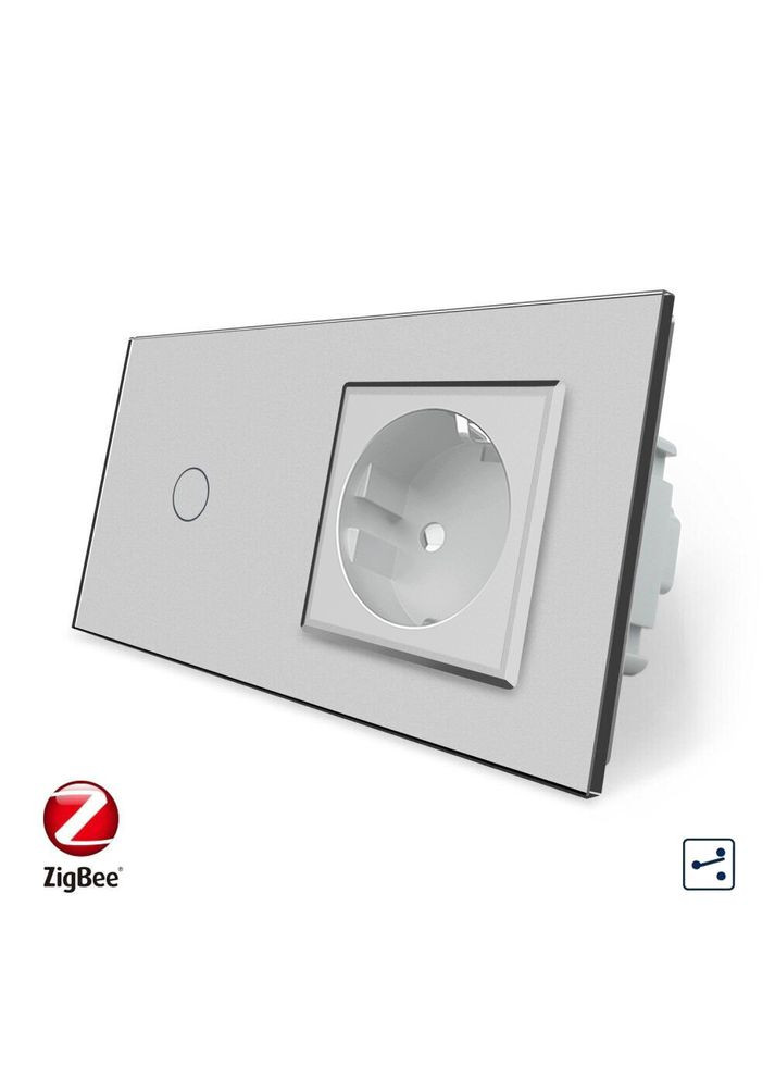 Умный сенсорный проходной/перекрестный выключатель 1 сенсор 1 розетка стекло (VL-C701SZ/C7C1EU-15) Livolo (371777247)